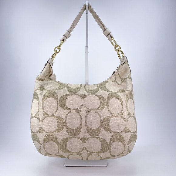 COACH Kristin Signature C Beige Gold Linen Hobo Handbag - M1082-16817 - Picture 4 of 14